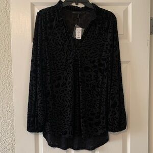 White House Black Market Black Velvet Burnout Blouse
